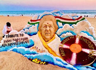 Tribute to Lata Mangeshkar: Image Source; @sudarsansand
