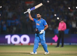 Rohit Sharma, celebrating his century against Afghanistan; Image Source; Twitter:X @BCCI